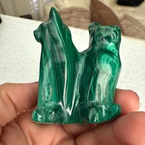 Green Malachite Cats Figurine Carved